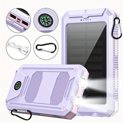 Solar Power Bank, 45800mAh QC3.0 Dual-USB Charger with Solar Panel, LED Flashlight and Five Color Options