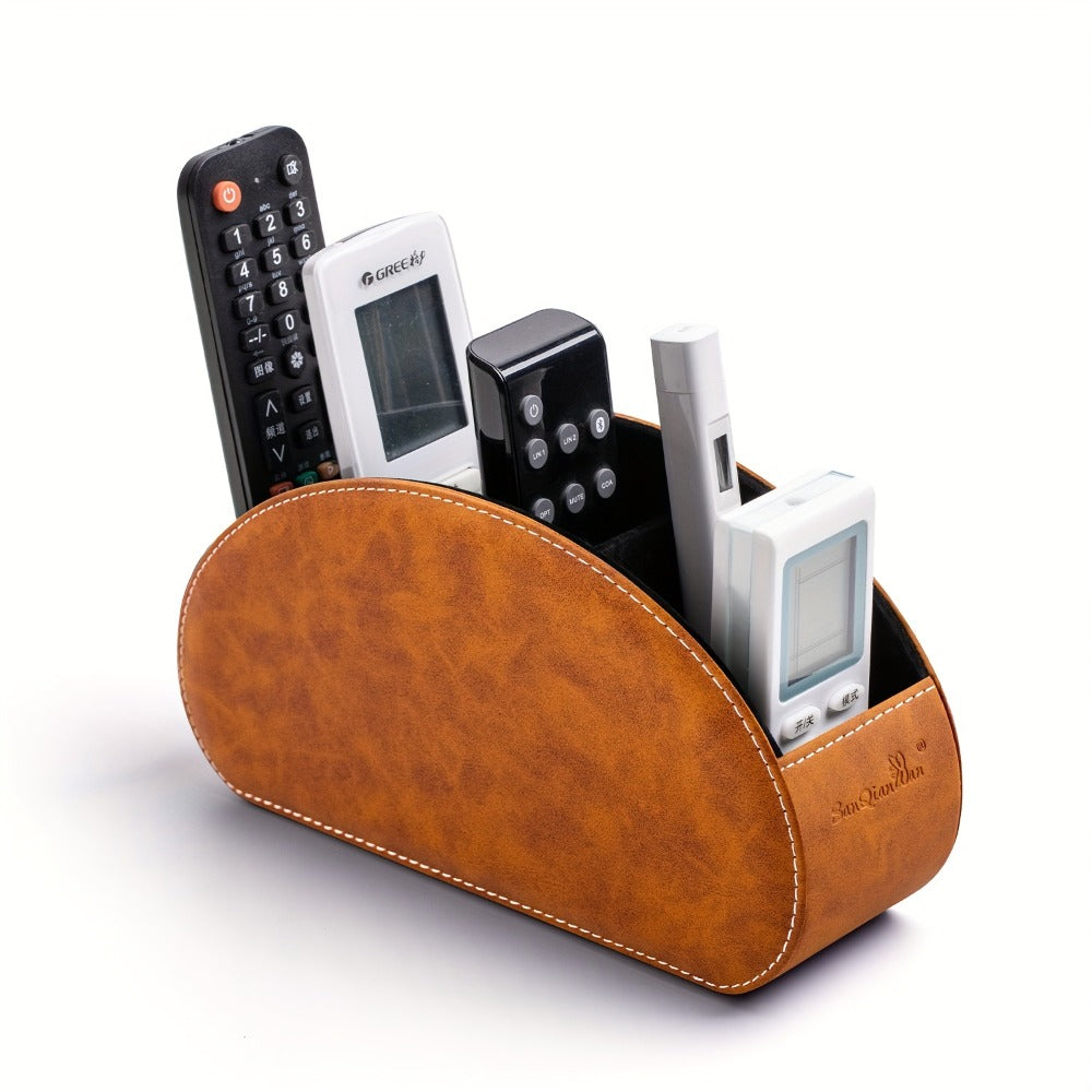 Five-Compartment PU Leather Remote Control and Desk Organizer Caddy with Nine Color and Print Options
