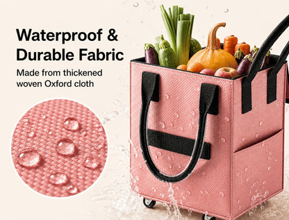 60 L Rolling Grocery Bag with Wheels in Black or Rose Gold for Shopping, Travel and Utility Use