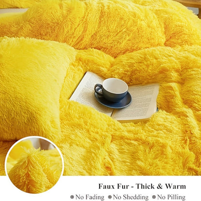Plush Four-Piece Duvet Cover Set with Bed Sheet, Two Pillowcases, Queen or King Size and Eight Colors