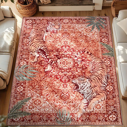 Area Rug, Tiger and Jungle Forest Print Ultra-Thin Indoor Carpet in Three Colors with Machine-Wash Care