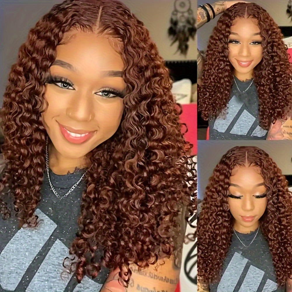 20 Inch 4x4 HD Lace Curly Bob Human Hair Wig in Reddish Brown Number 33 with Baby Hair for Women