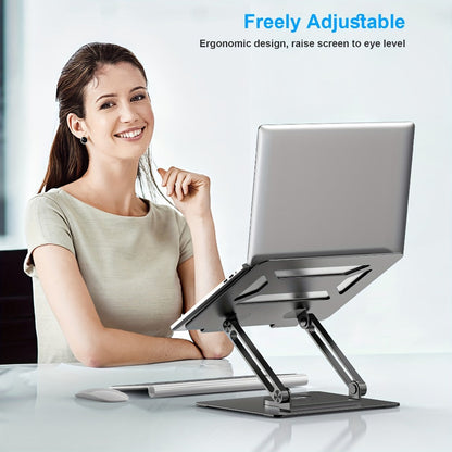 Rotating Laptop Stand with 360-Degree Swivel Base, Foldable Metal Riser in Silver or Black