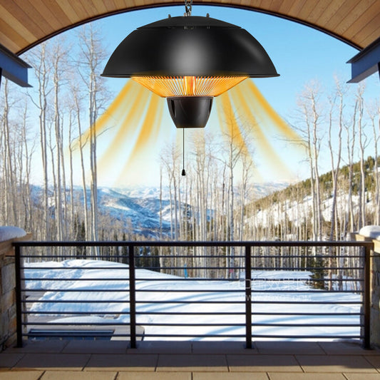 Hanging Patio Heater 1500W Electric Ceiling Mounted Heater with Halogen Tubes, 360° Coverage, Adjustable 23" Chain