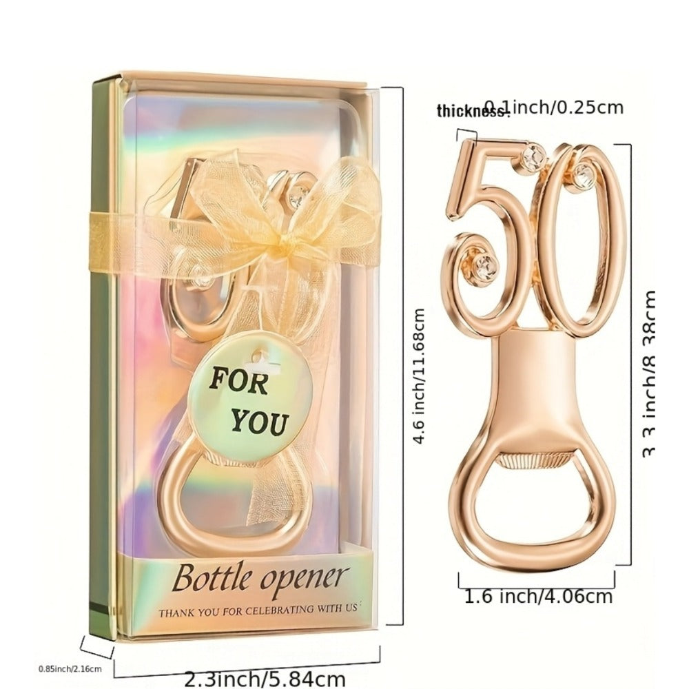 Rhinestone Bottle Opener Party Favors, 50-Piece Gold Set for Birthday, Wedding and Anniversary Guest Gifts