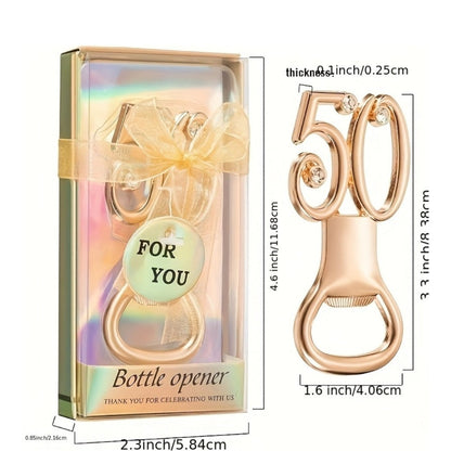 Rhinestone Bottle Opener Party Favors, 50-Piece Gold Set for Birthday, Wedding and Anniversary Guest Gifts