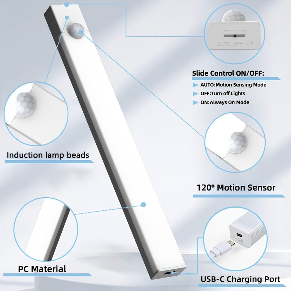 Under Cabinet Lights Motion Sensor 12 Pack USB Rechargeable Wireless Magnetic LED Night Light - 3 Modes Dimmable for Kitchen Wardrobe Closet Stairs Bedroom Bathroom Indoor - 10cm 20cm 30cm