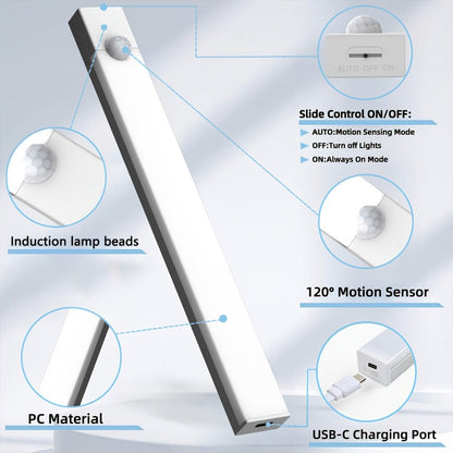 Under Cabinet Lights Motion Sensor 12 Pack USB Rechargeable Wireless Magnetic LED Night Light - 3 Modes Dimmable for Kitchen Wardrobe Closet Stairs Bedroom Bathroom Indoor - 10cm 20cm 30cm