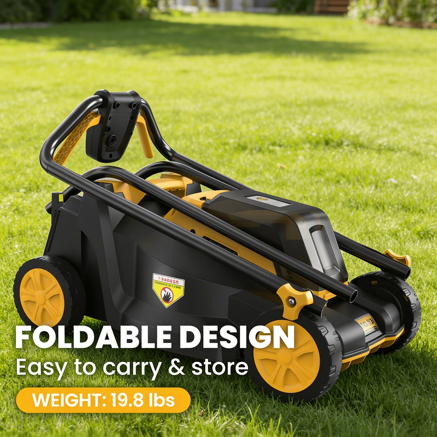 Brushless Cordless Lawn Mower 20V Compatible with Dewalt 20V MAX Battery 14-Inch 700W Pure Copper Motor 3-Level Height Adjustment 7.4-Gallon Grass Catcher Foldable Lightweight Push Mower Tool Only