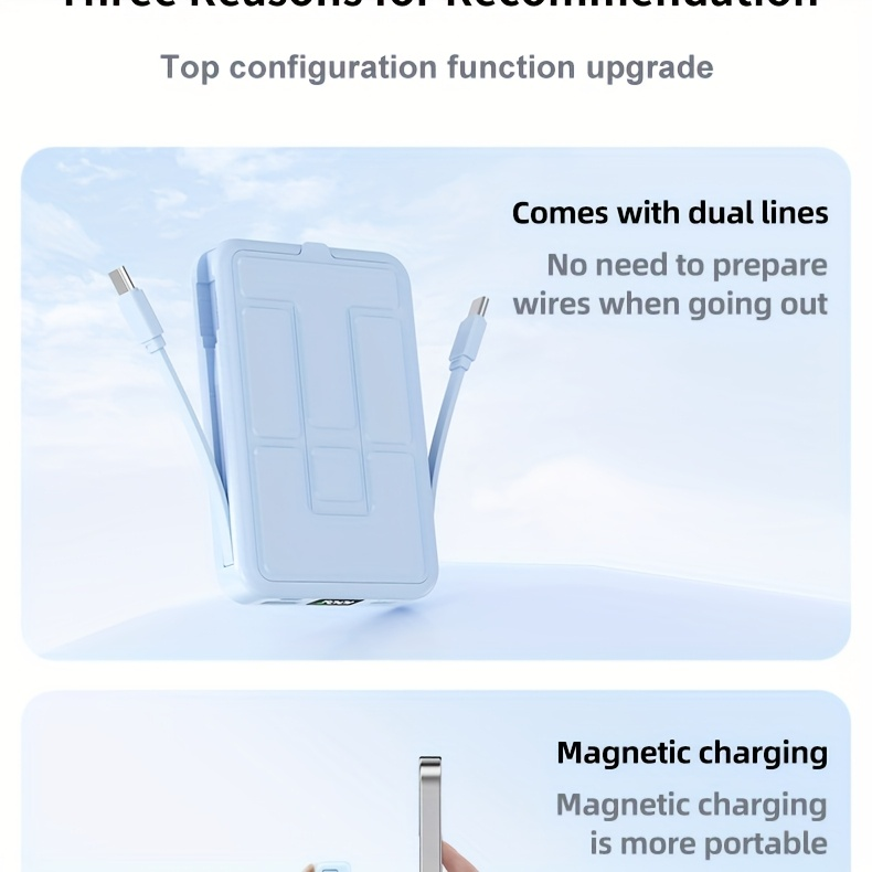 10000mAh Mobile Power, 22.W Magnetic Charging Treasure, Comes with Convenient Dual Cable, with LED Power Display, Stand Mobile Power, Can Charge 5 Devices At The Same Time, Comes with Stand, Can Be On The Plane