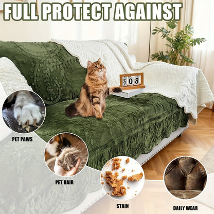Sofa Cover Quilted Faux Rabbit Fur Plush Panels in 35.43-Inch Width with Seat, Pillowcase and Two-Piece Options