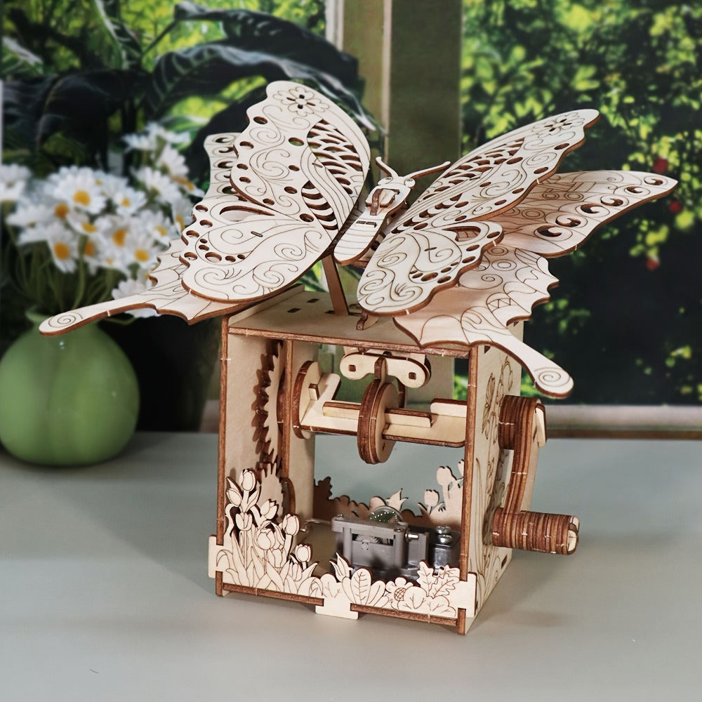 Wooden Butterfly Music Box Model Kit with Colour Butterfly or Natural Butterfly Music Box Checkout Options