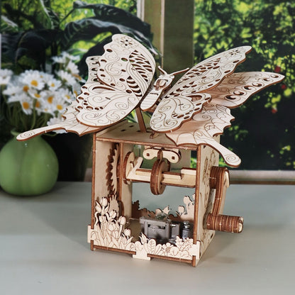 Wooden Butterfly Music Box Model Kit with Colour Butterfly or Natural Butterfly Music Box Checkout Options