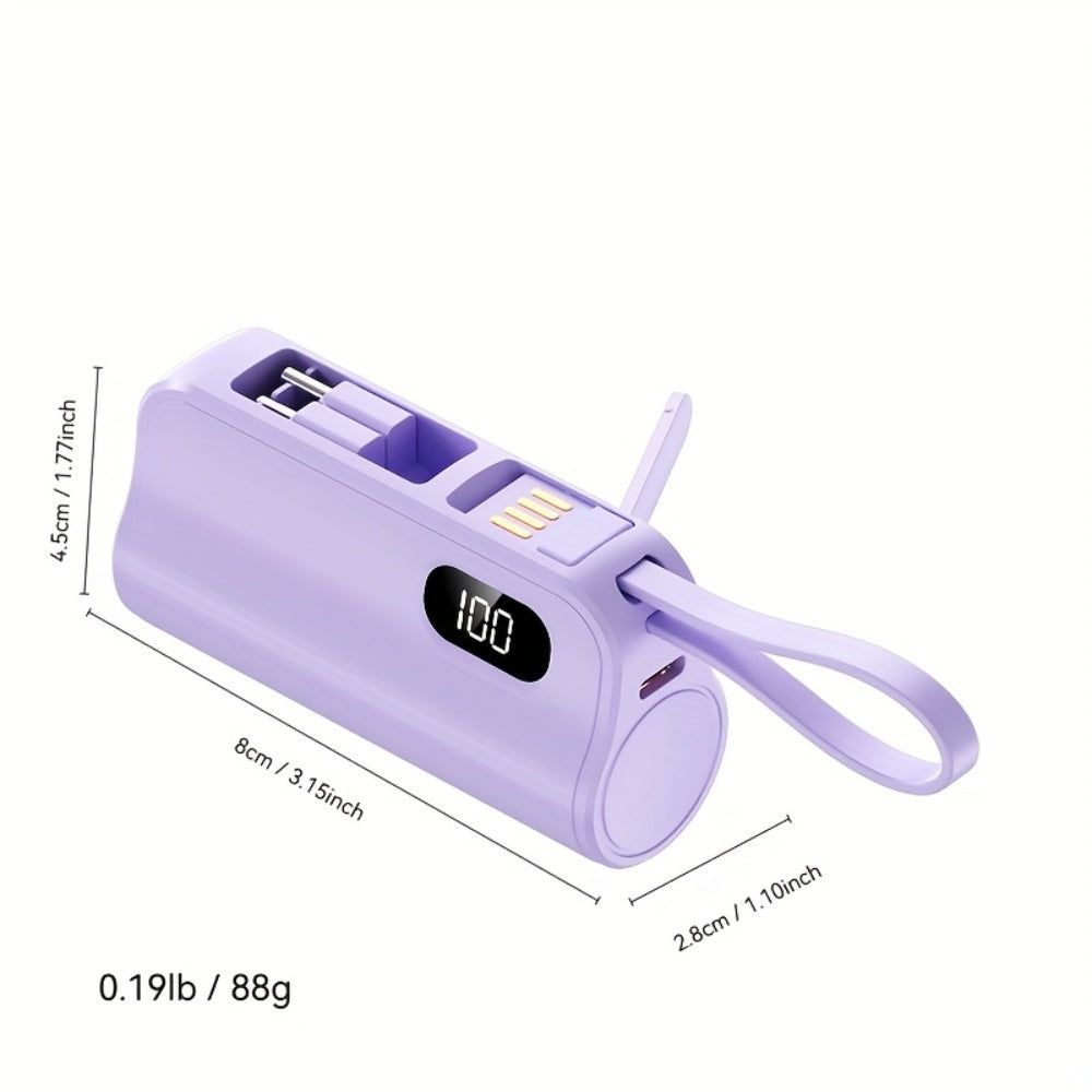 Power Bank 6000mAh Mini with USB-C and Lightning Plugs, 22.5W Listed Charging, Display and Stand