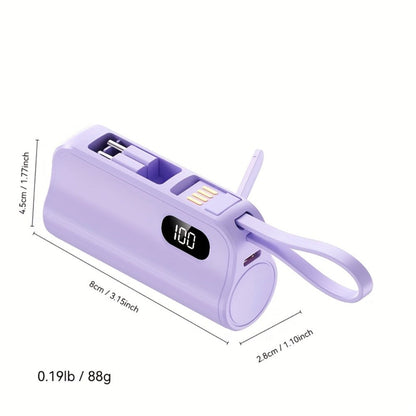 Power Bank 6000mAh Mini with USB-C and Lightning Plugs, 22.5W Listed Charging, Display and Stand