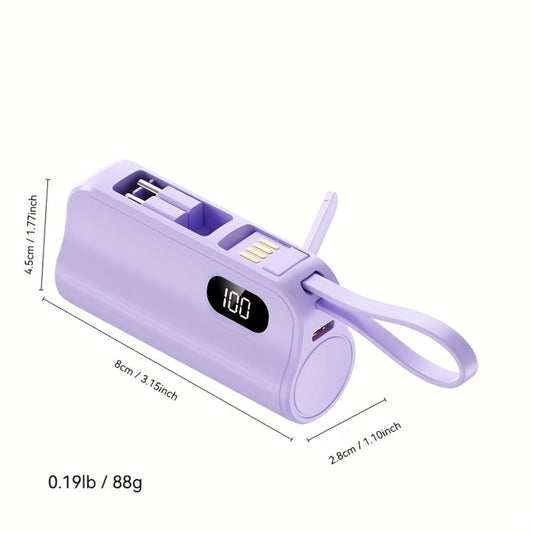Power Bank 6000mAh Mini with USB-C and Lightning Plugs, 22.5W Listed Charging, Display and Stand