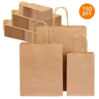 Brown Paper Bags with Handles 150pcs Mixed Size 110G Thickened Kraft Paper Gift Bags Bulk for Wedding Birthday Party Shopping Retail Business Goodie Bags Gift Wrapping Supplies