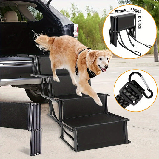 Dog Car Ramp Foldable Non-Slip – Collapsible Pet Ramp for Cars SUVs & Trucks, Lightweight Portable Dog Steps for Large Small Dogs, Easy to Clean, Safe Rubberized Bottom