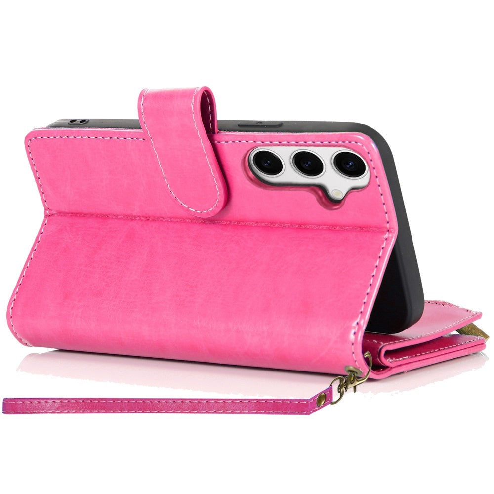 Phone Case Faux Leather Folio Wallet with Card Slots, ID Window and Zipper Pocket for Samsung Galaxy S25 FE