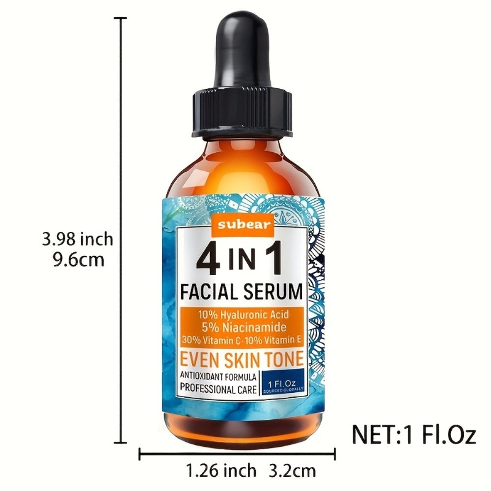 Face Serum 4-Piece Set with 30ml Hyaluronic Acid, Niacinamide, Vitamin C and Vitamin E Dropper Bottles