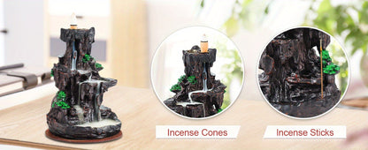 Backflow Incense Burner Waterfall Smoke Effect 2-Side Incense Holder with 120 Backflow Cones 30 Incense Sticks Aromatherapy Ornament for Home Decor Meditation Yoga Relaxation Stress Relief