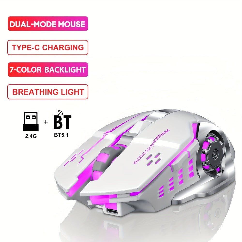 RGB Dual-Mode Wireless Gaming Mouse with Bluetooth 5.0, 2.4 GHz Receiver and Four Color Options