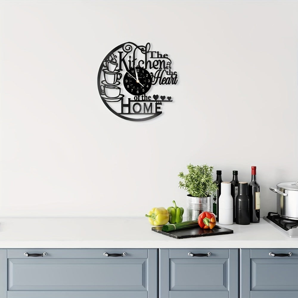 Coffee-Themed Vinyl Record Wall Clock with Cutout Lettering and Standard or LED Light Configuration