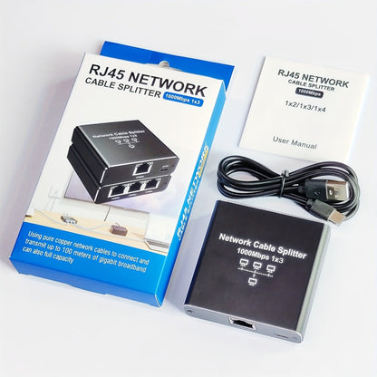 Gigabit Ethernet Splitter 1 to 3, 1000Mbps PoE Network Splitter, 1 In 3 Out RJ45 Adapter for PC, Laptop