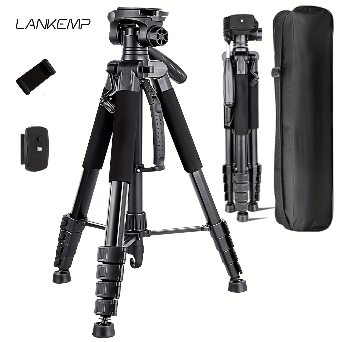 Camera Tripod 74 Inch Aluminum Alloy Heavy Duty with Dual Quick Release Plate, Phone Clip & Carrying Bag – Professional Stand for DSLR, Mirrorless, Webcam, Projector & Spotting Scope