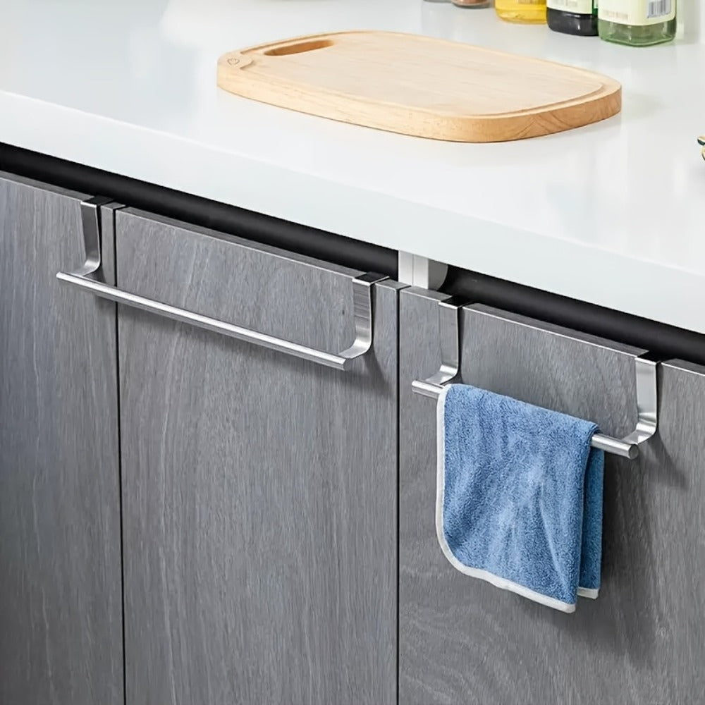 Stainless Steel Over-Cabinet Towel Bar Set, 2 Pieces in Black or Silver, 36.5cm for Kitchens and Bathrooms