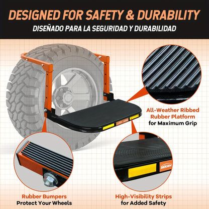 Tire Step Foldable Anti-Slip Thickened – 300 / 500 / 650 lb Capacity Adjustable Height for Truck SUV Trailer Maintenance, Fits Tires Up to 13.5" Wide, Portable