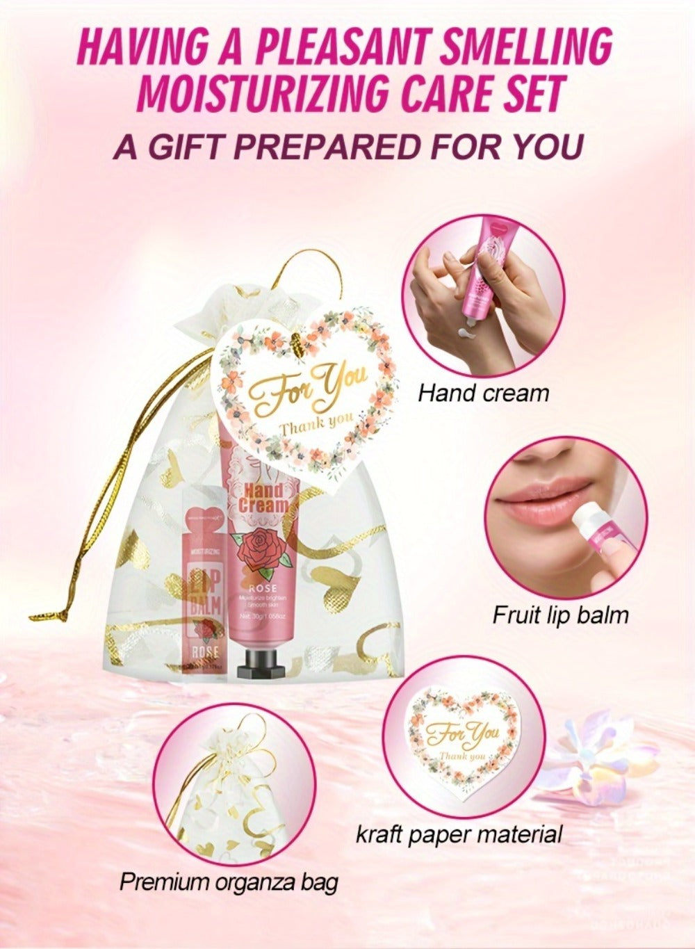 Shea Butter-Labeled Hand Cream and Lip Balm Gift Set with Vitamin E-Labeled Skin Care Formula