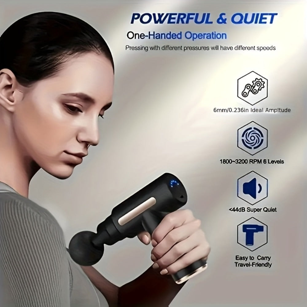 Compact Massage Gun with Digital Control Display, Multiple Pictured Heads and Four Color Options