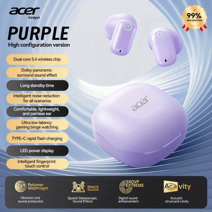 Acer OHR501 Dolby Surround Sound Wireless Earbuds Bluetooth 5.4 Semi-In-Ear TWS Intelligent Noise Cancellation Fingerprint Touch Control Ultra-Low Latency Type-C Fast Charging 8 Colors