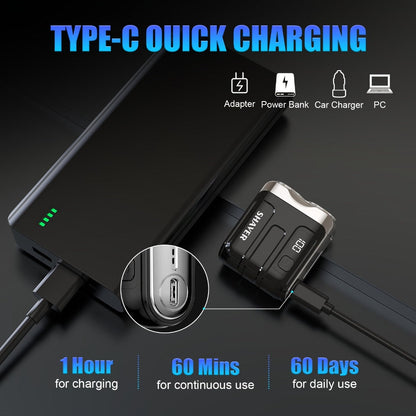 Mini Travel Shaver for Men Dual Floating Blade USB Rechargeable Compact Electric Razor with Digital Display Pocket Size Clean Shave Classic Black Gift for Him Holiday Christmas