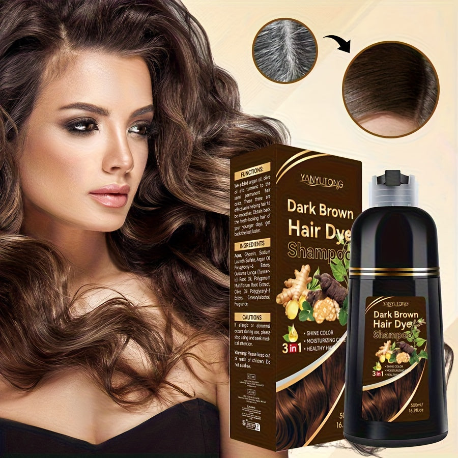 Ammonia-Free Herbal Hair Color Shampoo 3-in-1 Colors in 15 Minutes Lasts 30 Days - Semi Permanent Gray Coverage Moisturizing Cleansing Black Dark Brown Chestnut Brown Red for Women Men