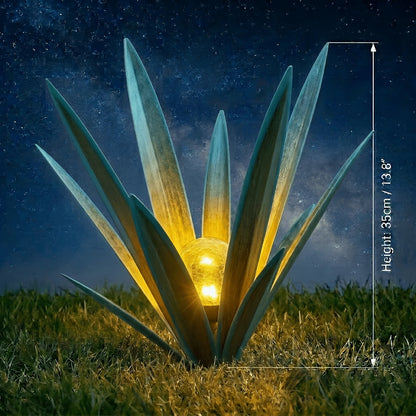 Solar Powered Agave Metal Sculpture Garden Statue - Hand-Painted Rustic Agave Figurine with LED Light & Remote Control, Indoor Outdoor Lawn Yard Courtyard Decor, Holiday Garden Art Gift
