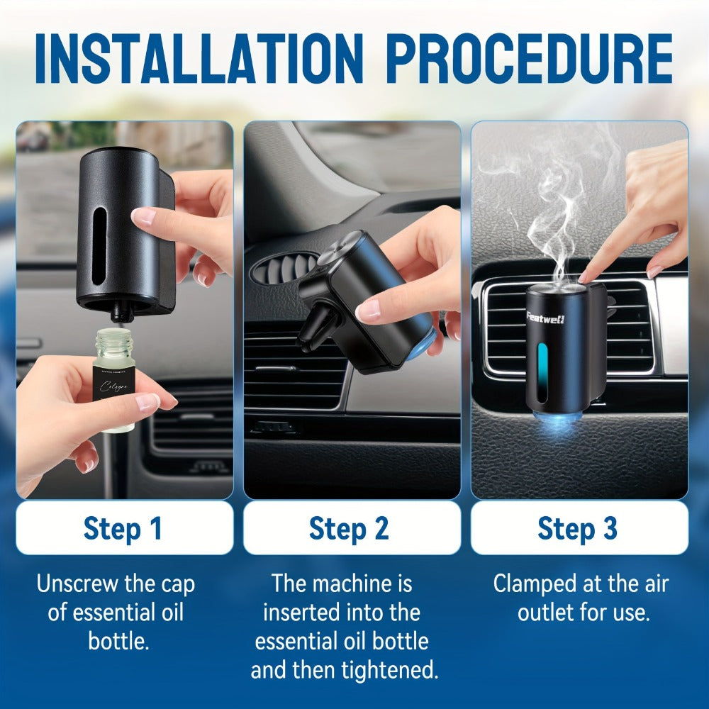 Car Air Freshener Featwell Waterless Vent Diffuser with Grey Six-Scent Refill Selection and USB-C Power
