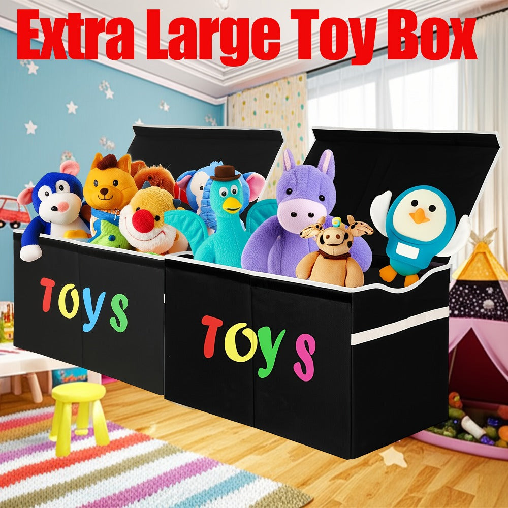 Collapsible Toy Storage Box with Lid, Side Handles and Two- or Four-Grid Divider Options for Playrooms