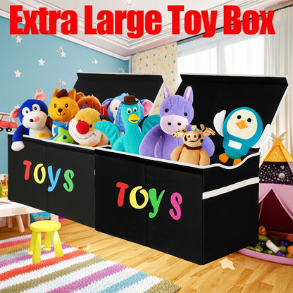 Collapsible Toy Storage Box with Lid, Side Handles and Two- or Four-Grid Divider Options for Playrooms