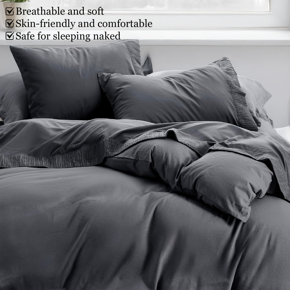 Sheet Set, Four-Piece Solid-Color Bedding with Deep-Pocket Fitted Sheet, Flat Sheet and Two Pillowcases