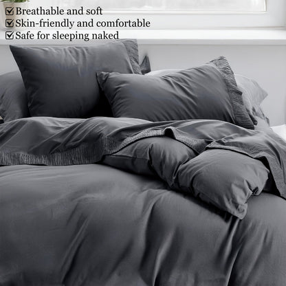 Sheet Set, Four-Piece Solid-Color Bedding with Deep-Pocket Fitted Sheet, Flat Sheet and Two Pillowcases