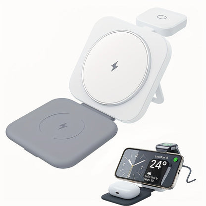 Wireless Charging Station, T11 Foldable 3-in-1 15W Travel Pad in Black for iPhone, Apple Watch and AirPods