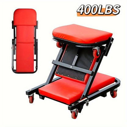 Mechanic Creeper Crawler Seat 36" Z-Type Folding with 6 Swivel Wheels & Adjustable Load Plate - Garage Repair Crawling Board