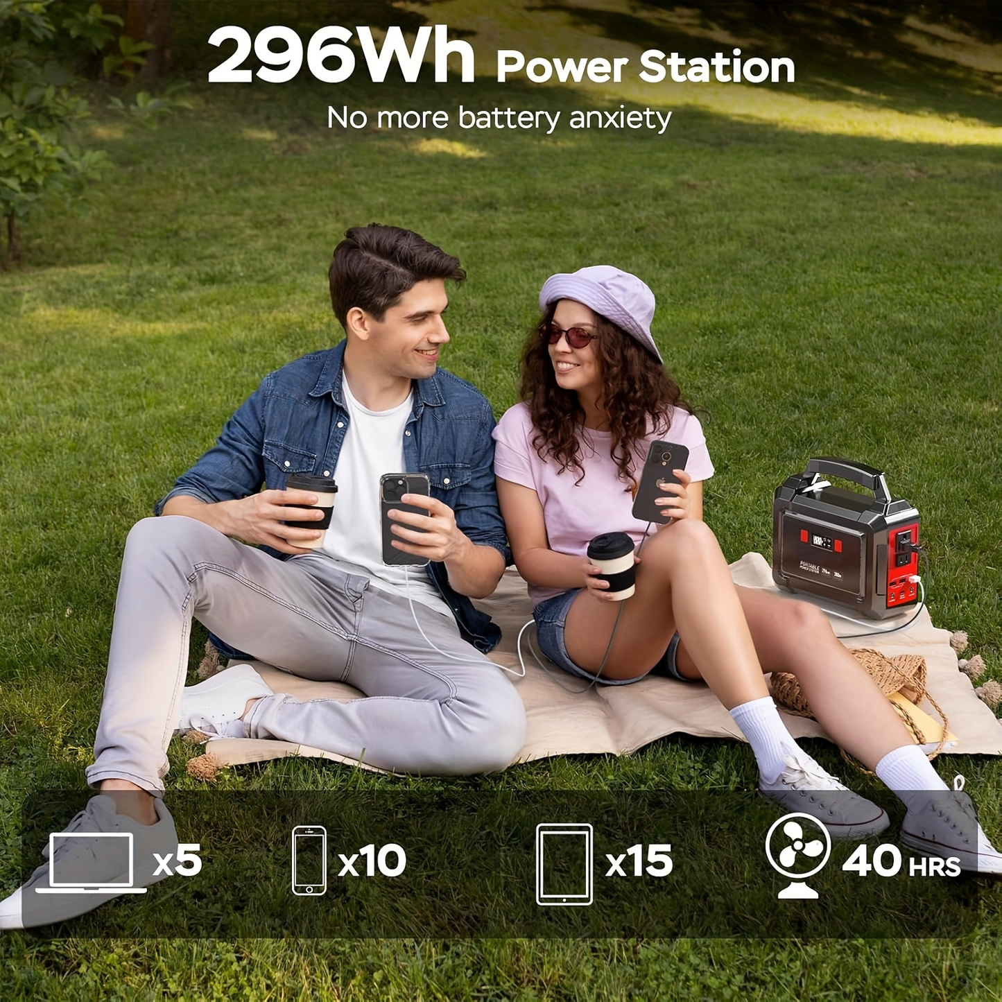 Portable Power Station 296Wh 300W with Eight Outputs, Dual AC Outlets, USB-C and Optional Solar Panel