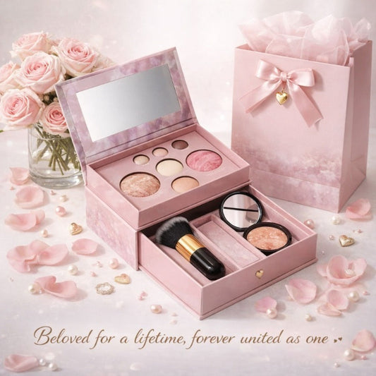All-in-One Baked Makeup Palette Set 3pcs for Women – 7-Color Face Powder Blush Eyeshadow Trio & Concealer Brush, Portable Travel Compact, Flawless Finish All Skin Tones, Beauty Gift Set