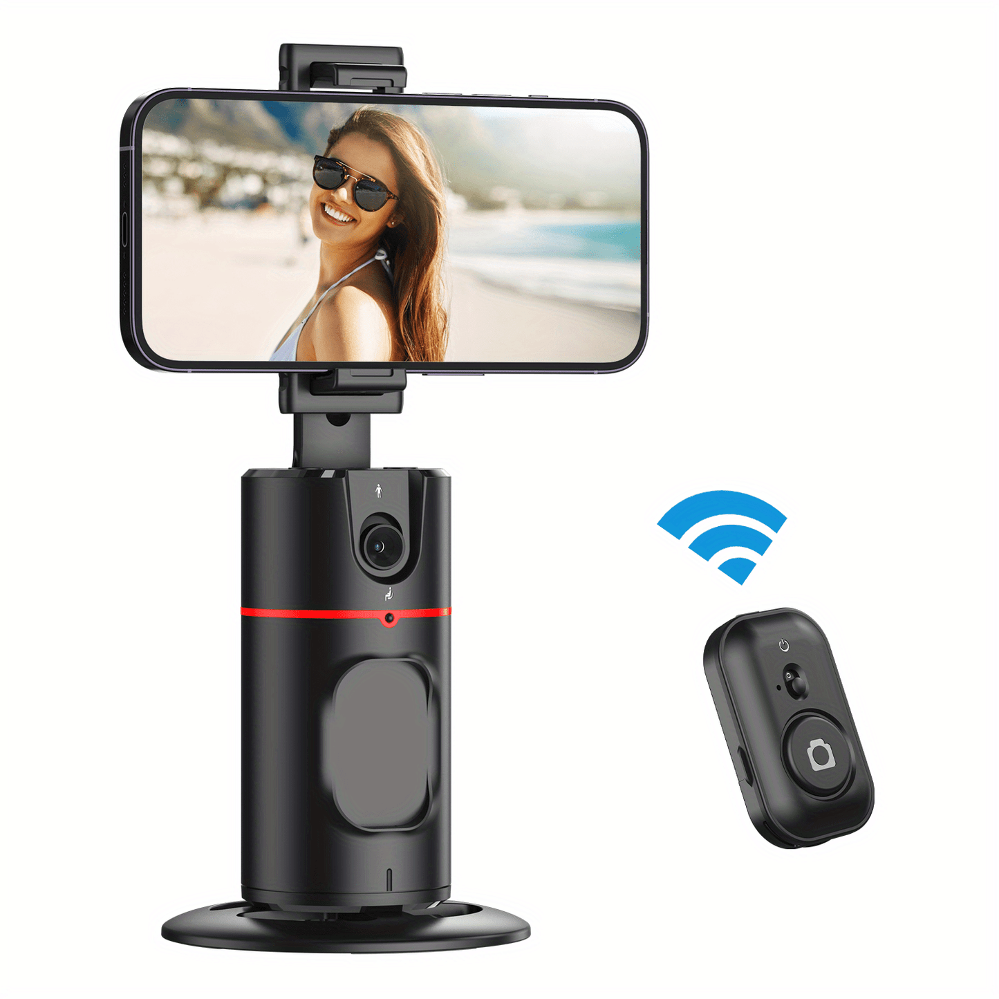 Gesture Control Auto Face Tracking Tripod with 360° Rotation & Wireless Remote No App Required – Smart AI Phone Holder for Vlogging Live Streaming TikTok YouTube Fitness iPhone Android Black Pink