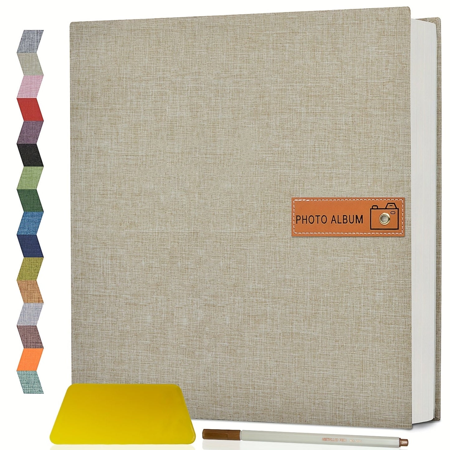 Self-Adhesive Linen Photo Album with 40- or 60-Page Options, Two Cover Sizes, Metal Pen and 12 Colors