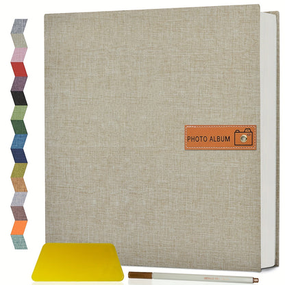 Self-Adhesive Linen Photo Album with 40- or 60-Page Options, Two Cover Sizes, Metal Pen and 12 Colors