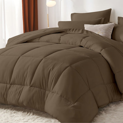Comforter Set Soft Breathable Microfiber Bed in a Bag with Fitted Sheet Flat Sheet Pillowcases & Shams – All Season Fluffy Checkered Bedding Set Twin Full Queen King